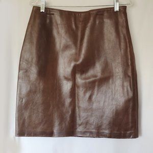 Finity Brown Leather Skirt Size 10 High Waist Glazed Distressed EUC 21" Length
